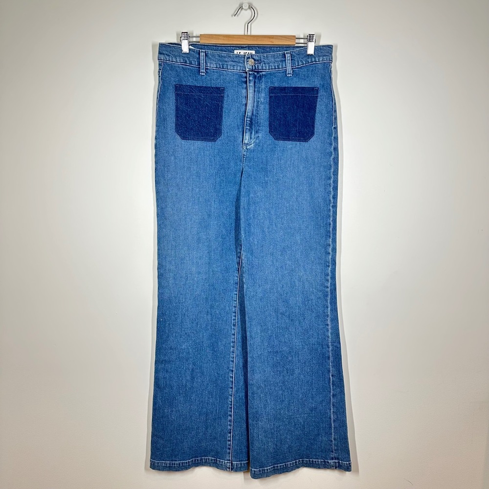Le Jean Wide Leg Jeans Womens 31 Blue Cotton Patch Pocket Vintage 70s Retro